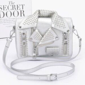 Faux Leather Metal Studded Jacket Clutch